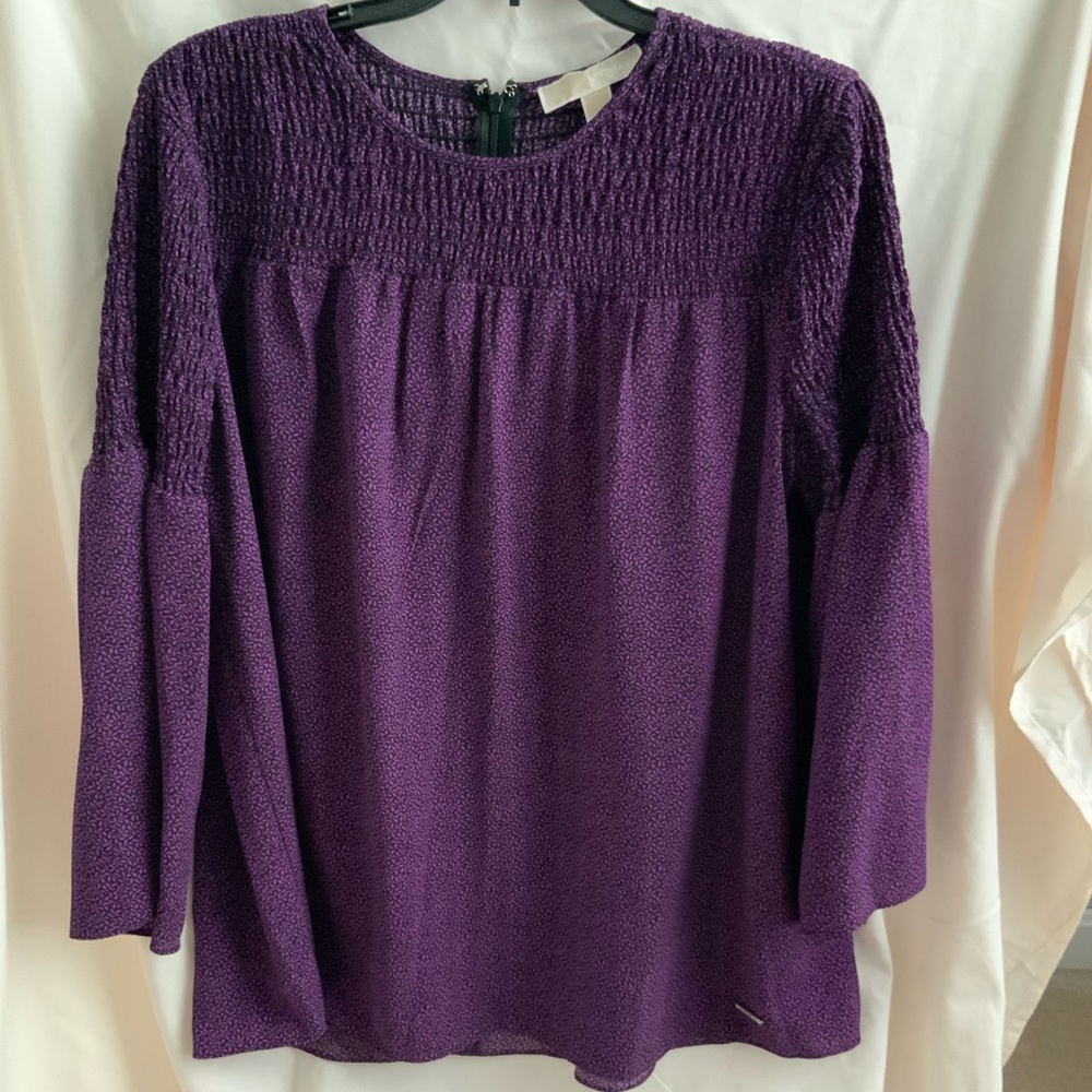 MK purple flower smock top size large